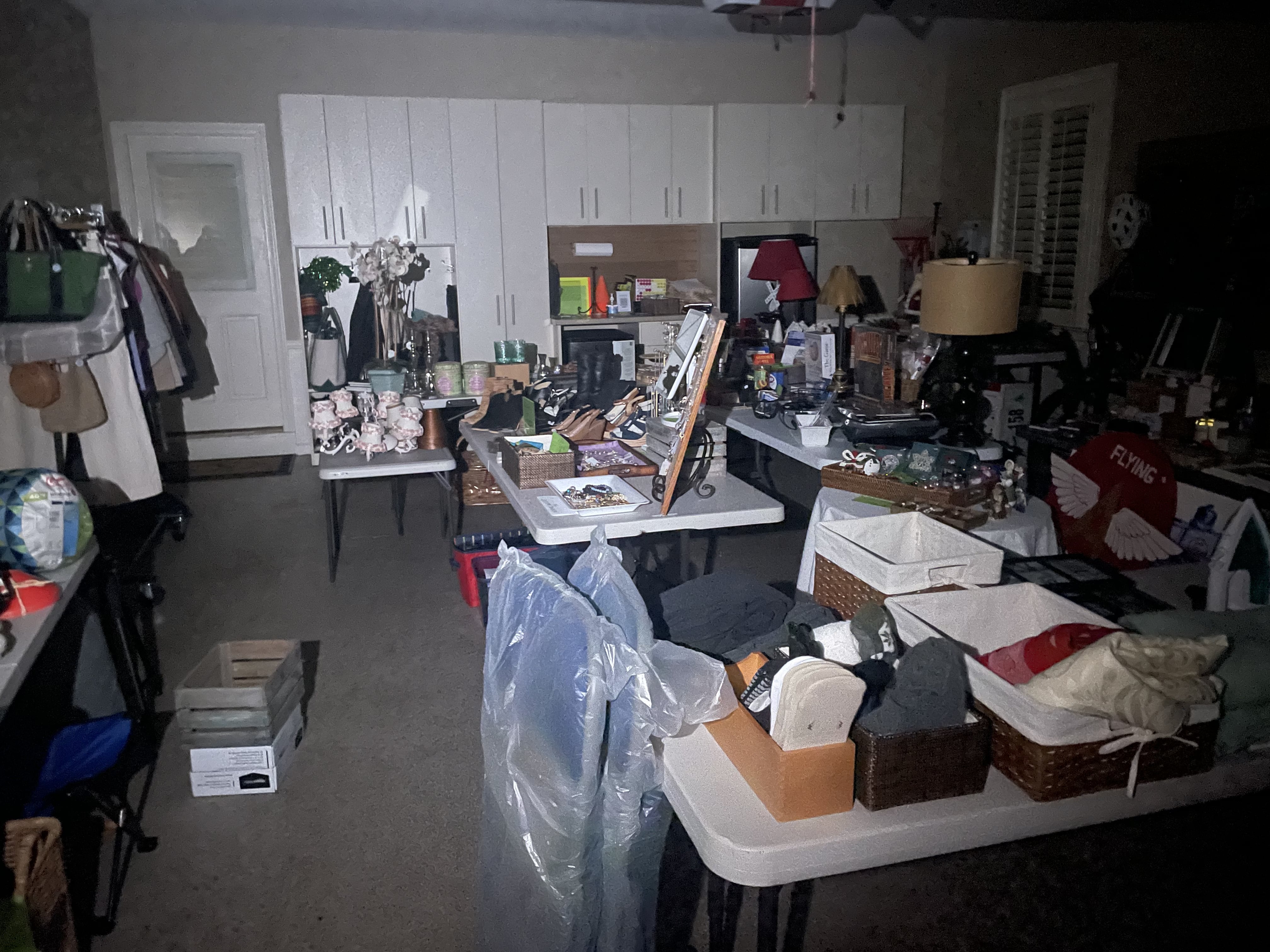 Before junk removal service in Atlanta GA showing cluttered garage before Debris Dusters cleanout